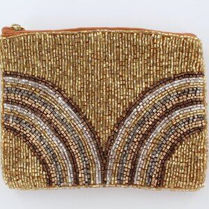 New KAY LEE NY Beaded Gold/Bronze Arches Coin Purse/Makeup Bag ❤️Made in India❤️